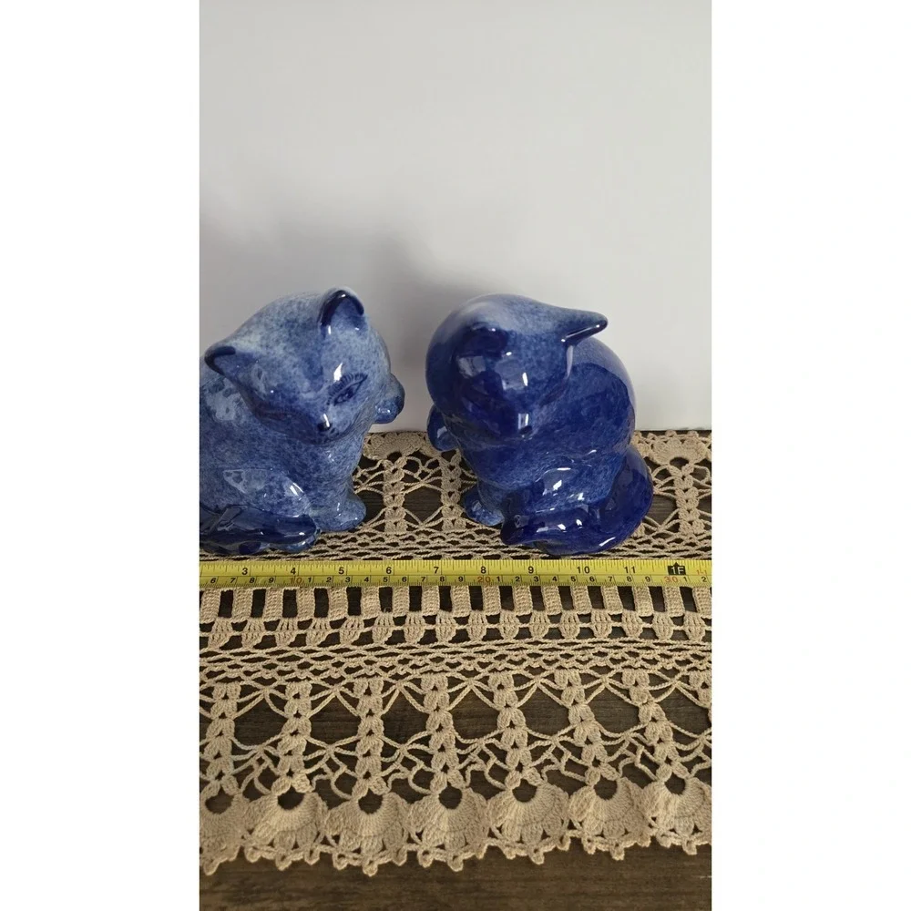 Vintage Blue Ceramic Cat Figurines‎ Pair 7